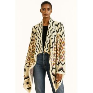 MontanaCo Ready Geometric Pattern Waterfall Draped Open Front Cardigan M NWOT